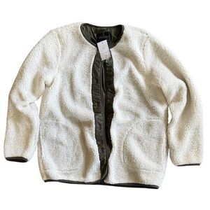 Sanctuary White Sherpa Teddy Jacket with Olive Trim Cottagecore Comfy Size S